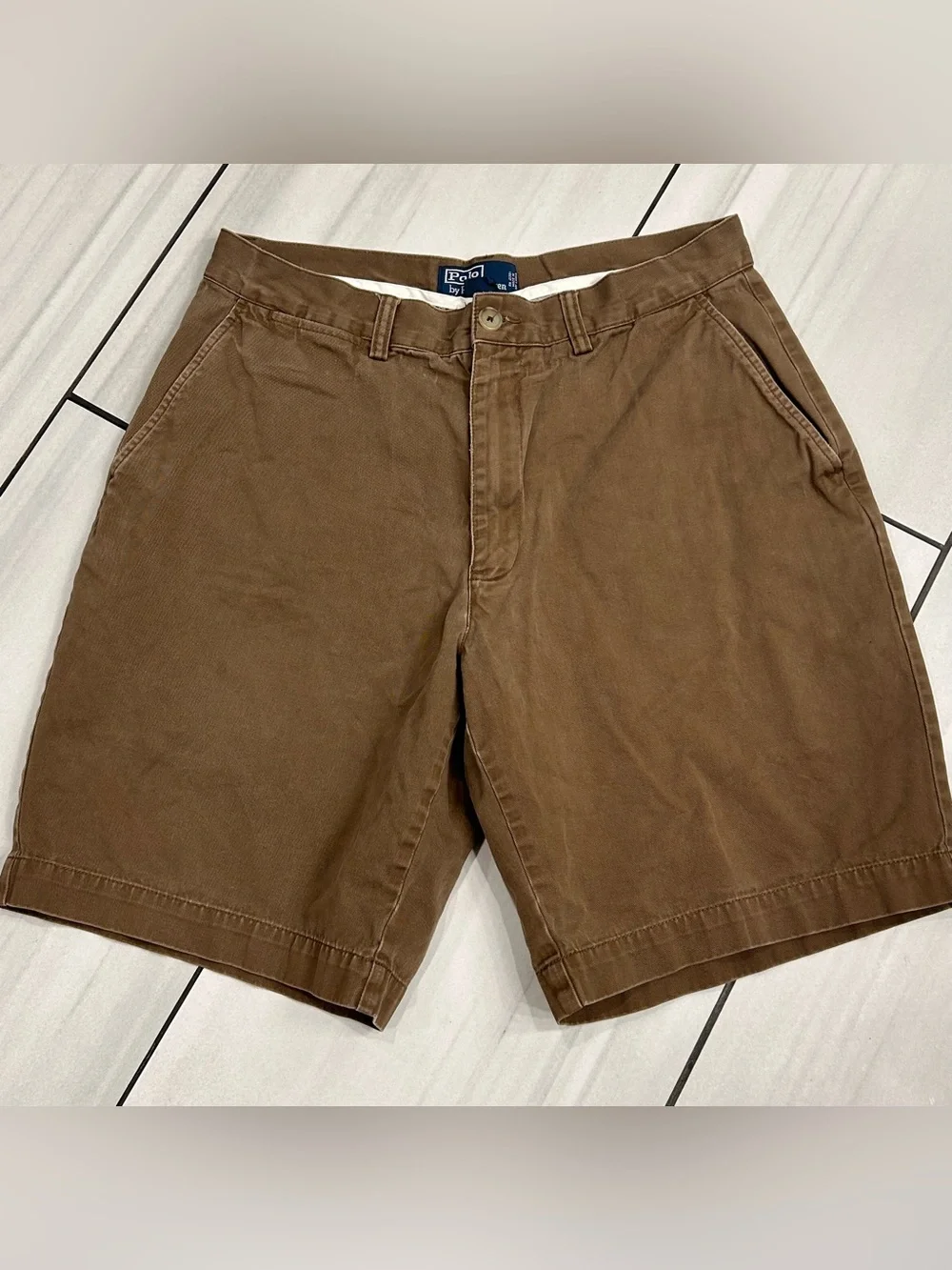 Vintage Polo Ralph Lauren Shorts Men's Size 33 Brown Chino Pleated Golf Preppy